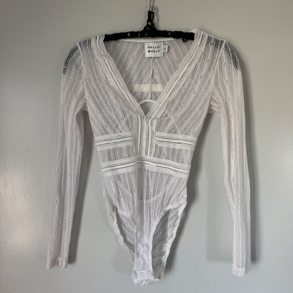 Hello Molly Women’s Lace Bodysuit Open Back Keyhole Sz S